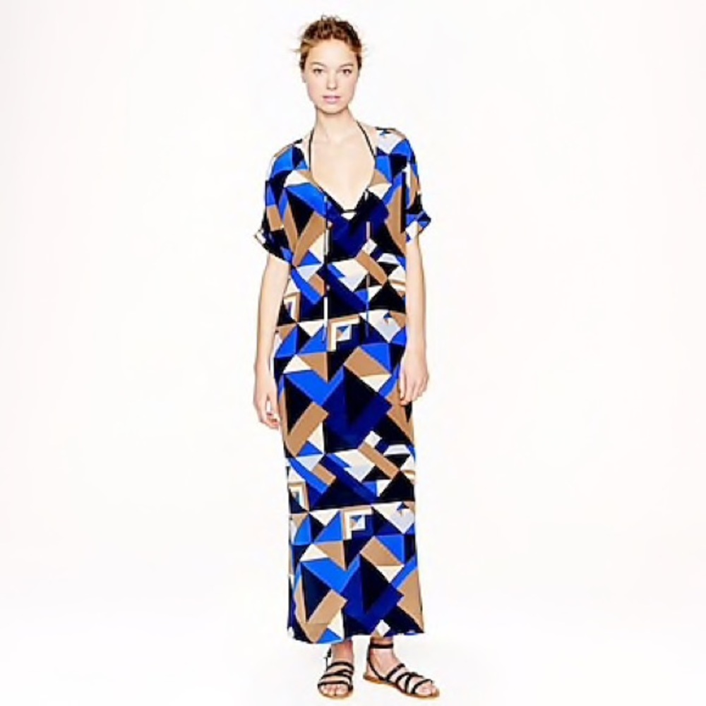 J Crew Geometric Silk Caftan Dress